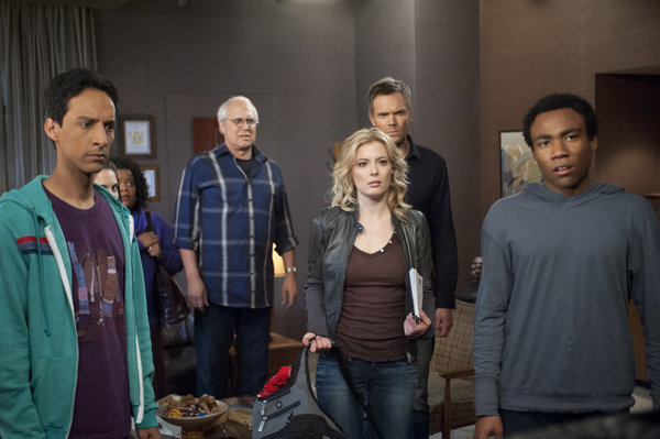 Still of Chevy Chase, Joel McHale, Gillian Jacobs, Danny Pudi and Donald Glover in Community (2009)