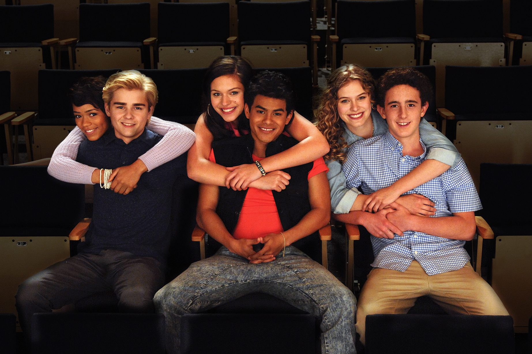 Still of Tiera Skovbye, Dylan Everett, Sam Kindseth, Julian Works, Taylor Russell and Alyssa Lynch in The Unauthorized Saved by the Bell Story (2014)