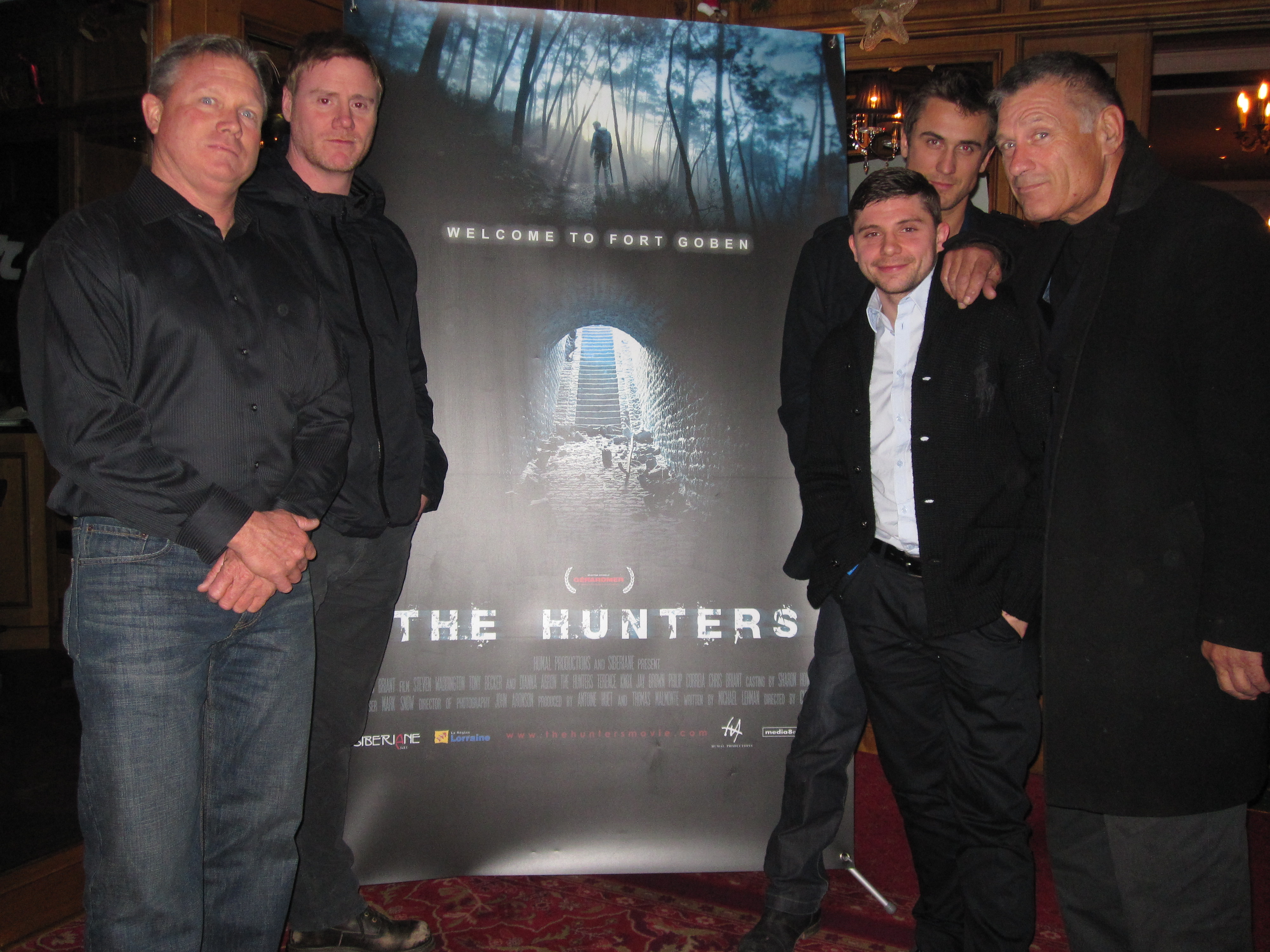 Tony Becker, Steven Waddington, Xavier Delambre, Jay Brown and Terence Knox attending the premiere of The Hunters at the Gerardmer Fantastic Film Festival 2011.