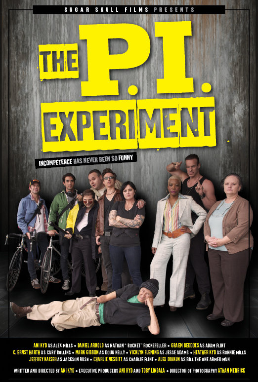 C. Ernst Harth, Alex Diakun, Mark Gibbon, Ani Kyd, Graem Beddoes, Daniel Arnold, Jeffrey Kaiser, Charlie Nesbitt, Heather Kyd and Vicklyn Fleming in The P.I. Experiment (2015)