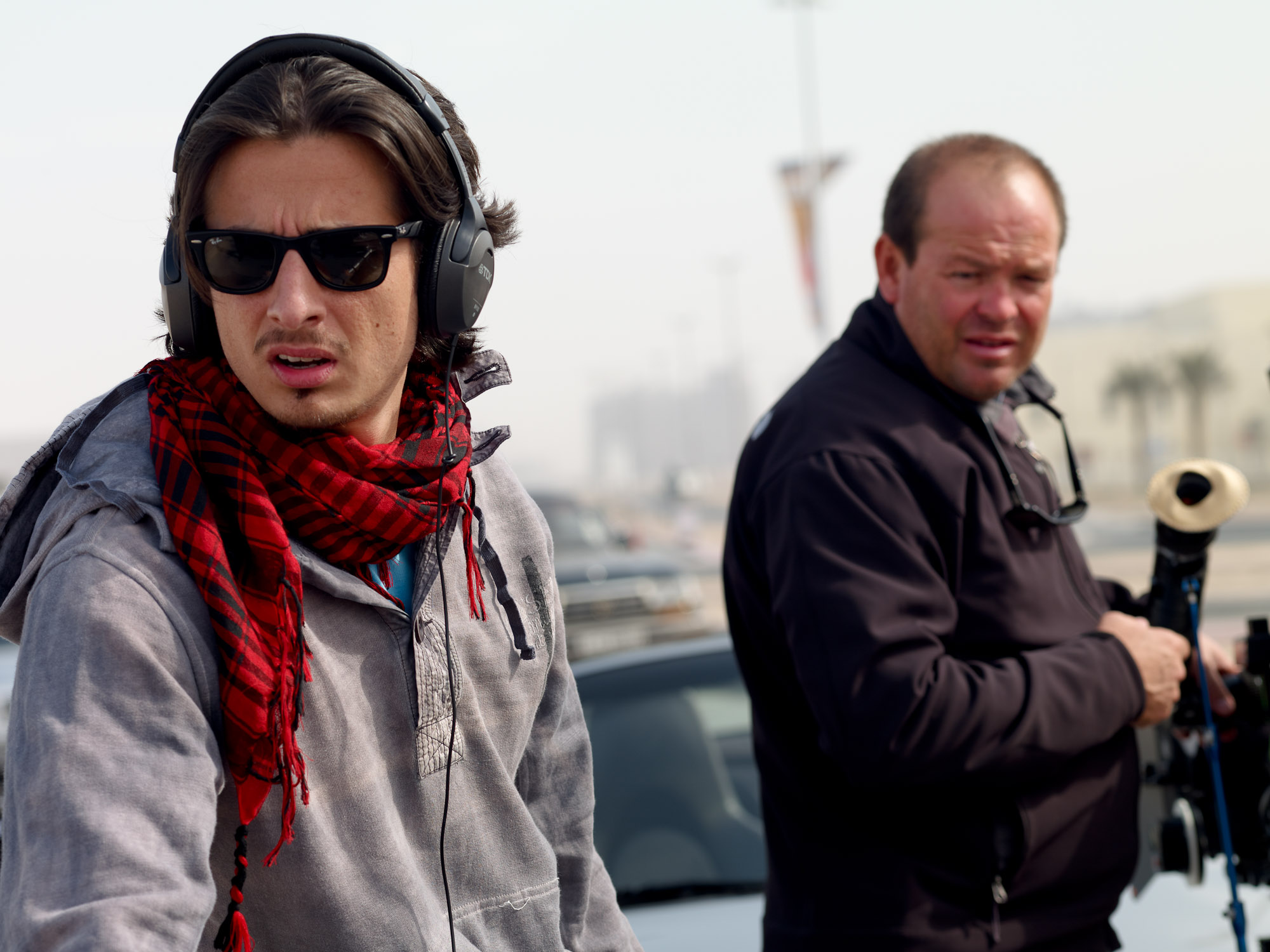 Director Ali F. Mostafa with cinematographer Michael Brierley on set of City of Life. 2009