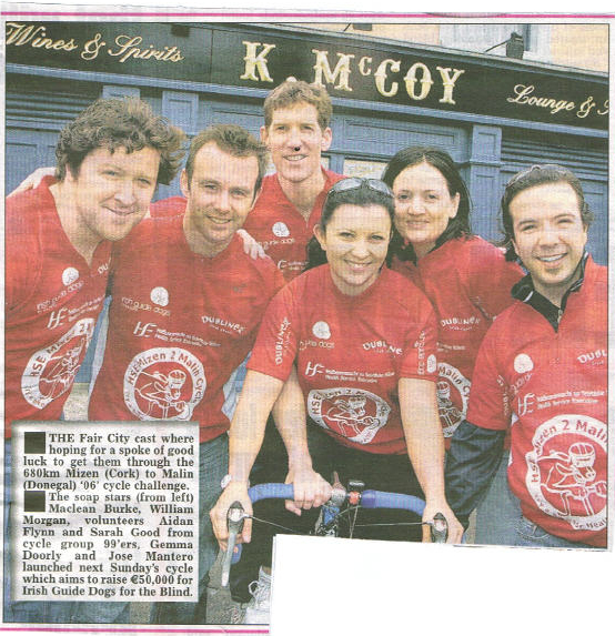 Still of the cast of Fair City Get on their Bikes for a Good Cause 'Try a Bike for Health: HSE Mizen to Malin '06' cycle in aid of Irish Guide Dogs