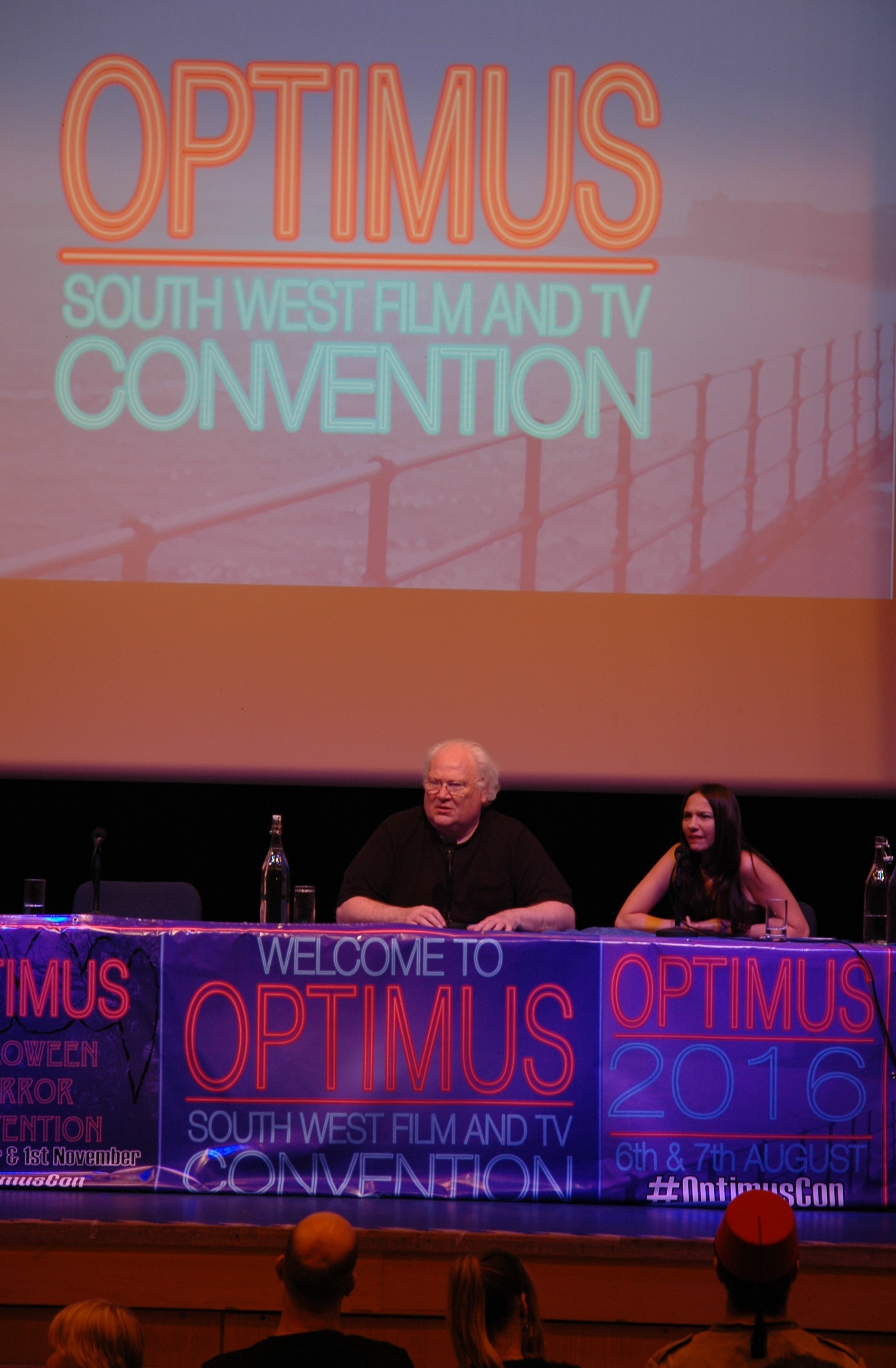 Claire Bueno moderates Optimus South West Film and Television panel talks with Doctor Who, Colin Baker.