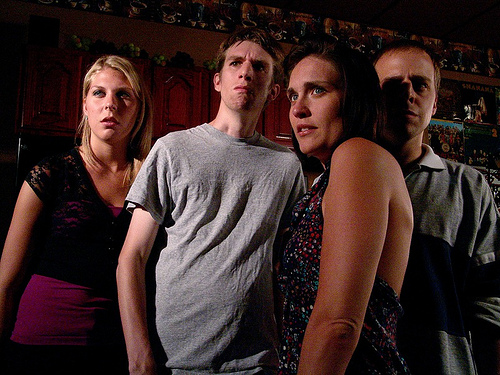 Still of Erik A. Williams, Joe Hammerstone, Cara Barresi, and Laura Simon in The Blind Date of Coffin Joe (2008)