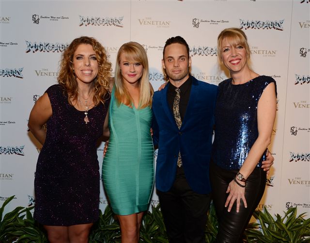 Justin Mortelliti and Carrie St. Louis with director Kristin Hanggi and choreographer Kelly DeVine at opening night of Rock of Ages in Las Vegas at The Venetian