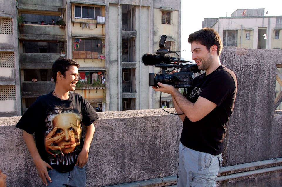 Mark Ratzlaff and Imran Mohammad in Mumbai, India, shooting the feature documentary Blood Relative.