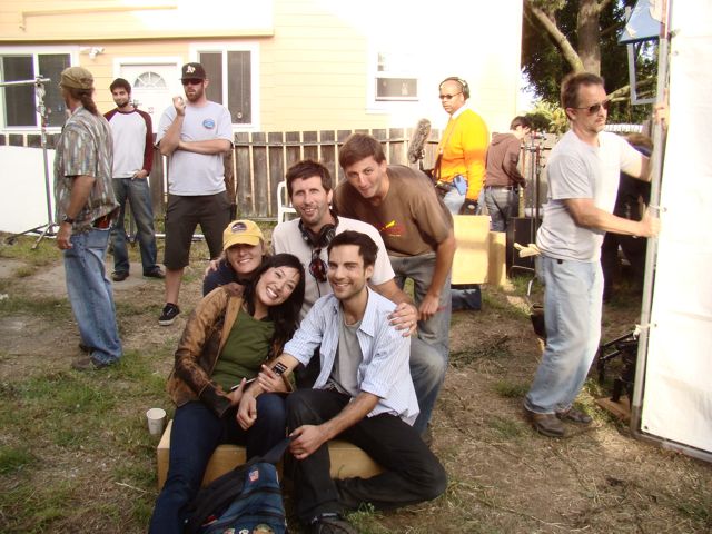 On Set Shot of Nik Tyler, Elizabeth Ho & Kilo Writer/Director Kiel Murray & Phil Lorin