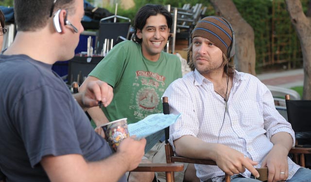 Producers Seth William Meier and Saeid Esmaeilian with director David Lisle Johnson on set of In My Pocket.