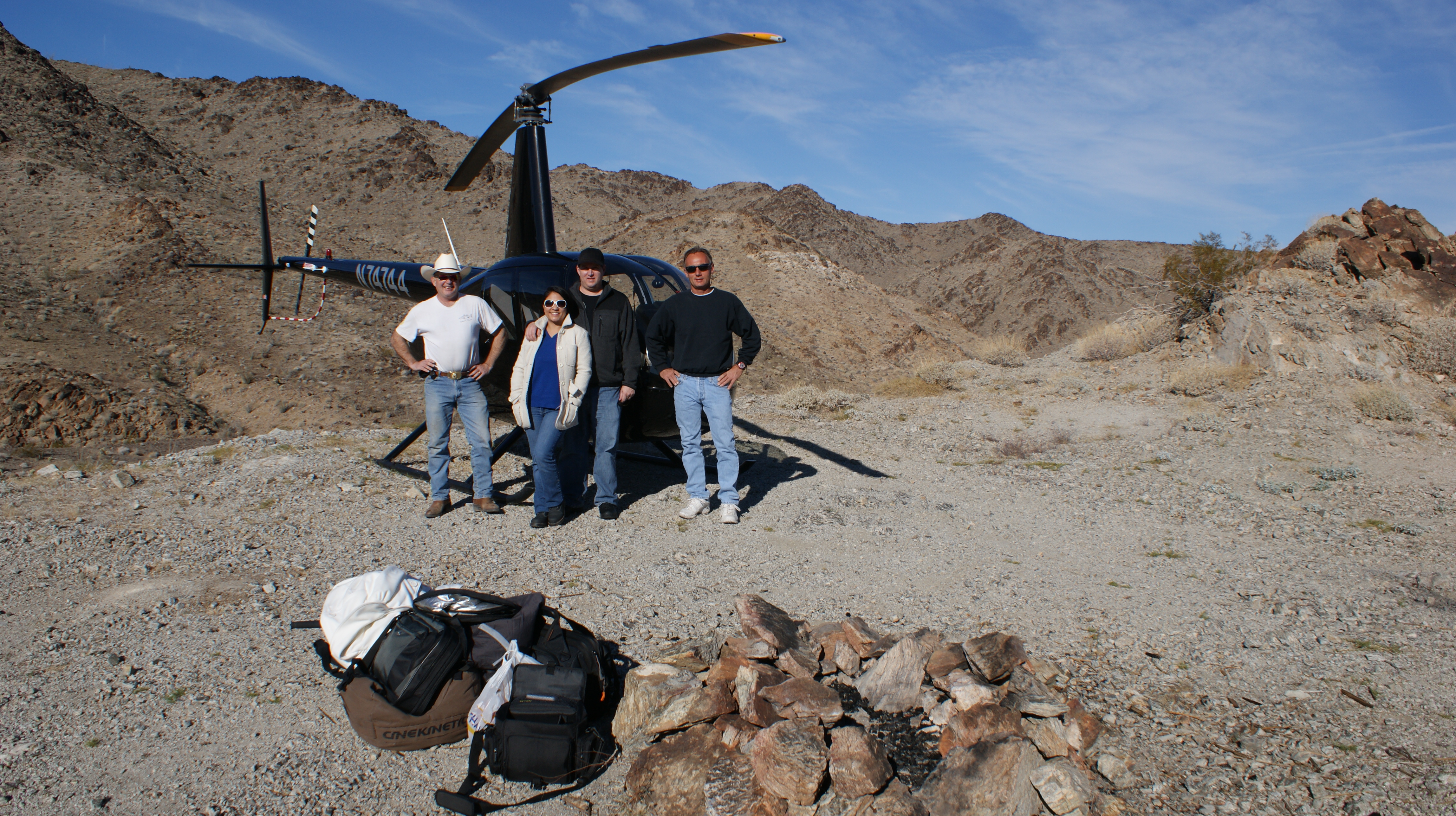 Just off the chopper on a shoot in the Southern Cali desert.