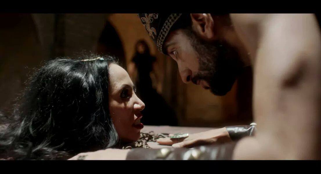 A scene from 'Curse of Mesopotamia. Ozzie Aziz as Madame and Karim saidi as King Ashdahuk 600BC