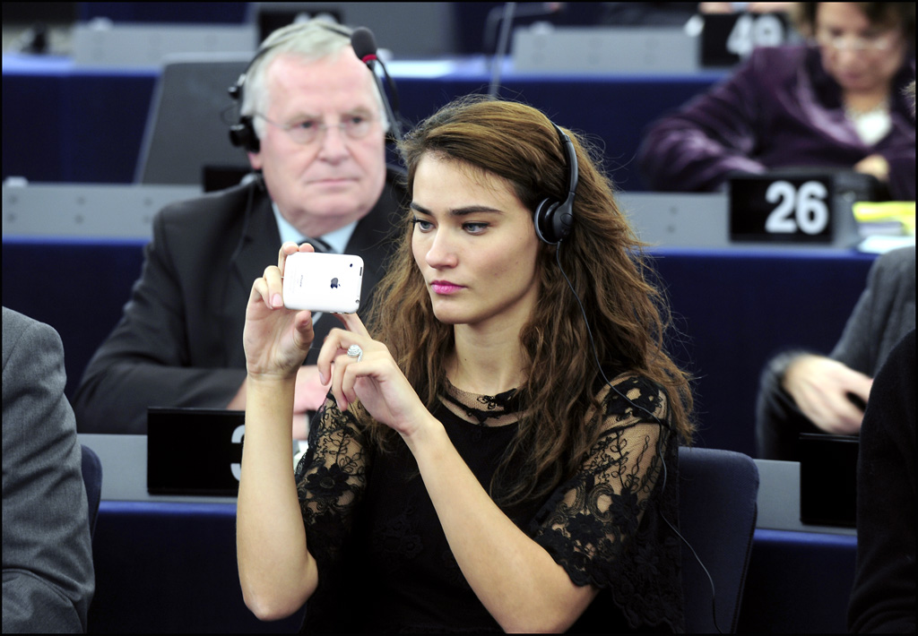 Saadet Aksoy waits at the European Parliament in Strasbourg for the LUX Awards ceremony to be held.
