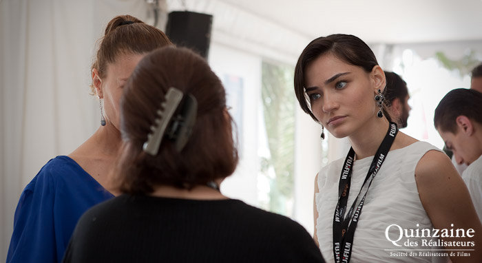 Saadet Aksoy waits for the screening of her film Eastern Plays at the Quinzaine des Realisateurs lounge during the 62nd Cannes Film Festival in May, 2009.