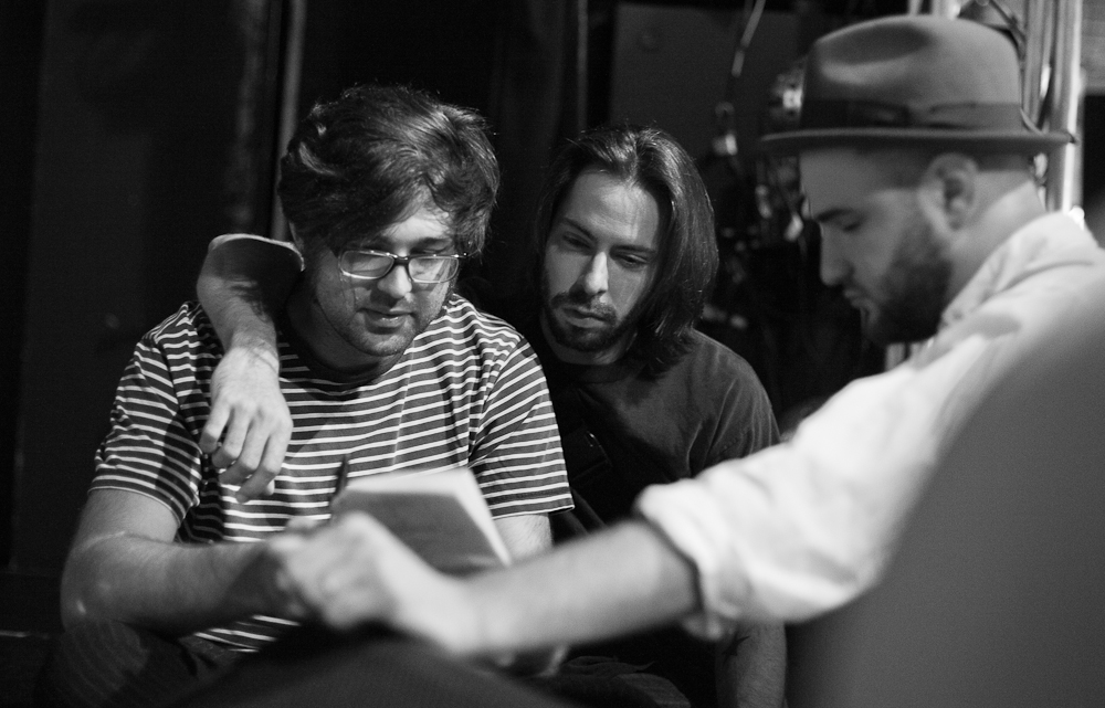 Michael Mohan, Martin Starr, and Jordan Horowitz on the set of Save the Date