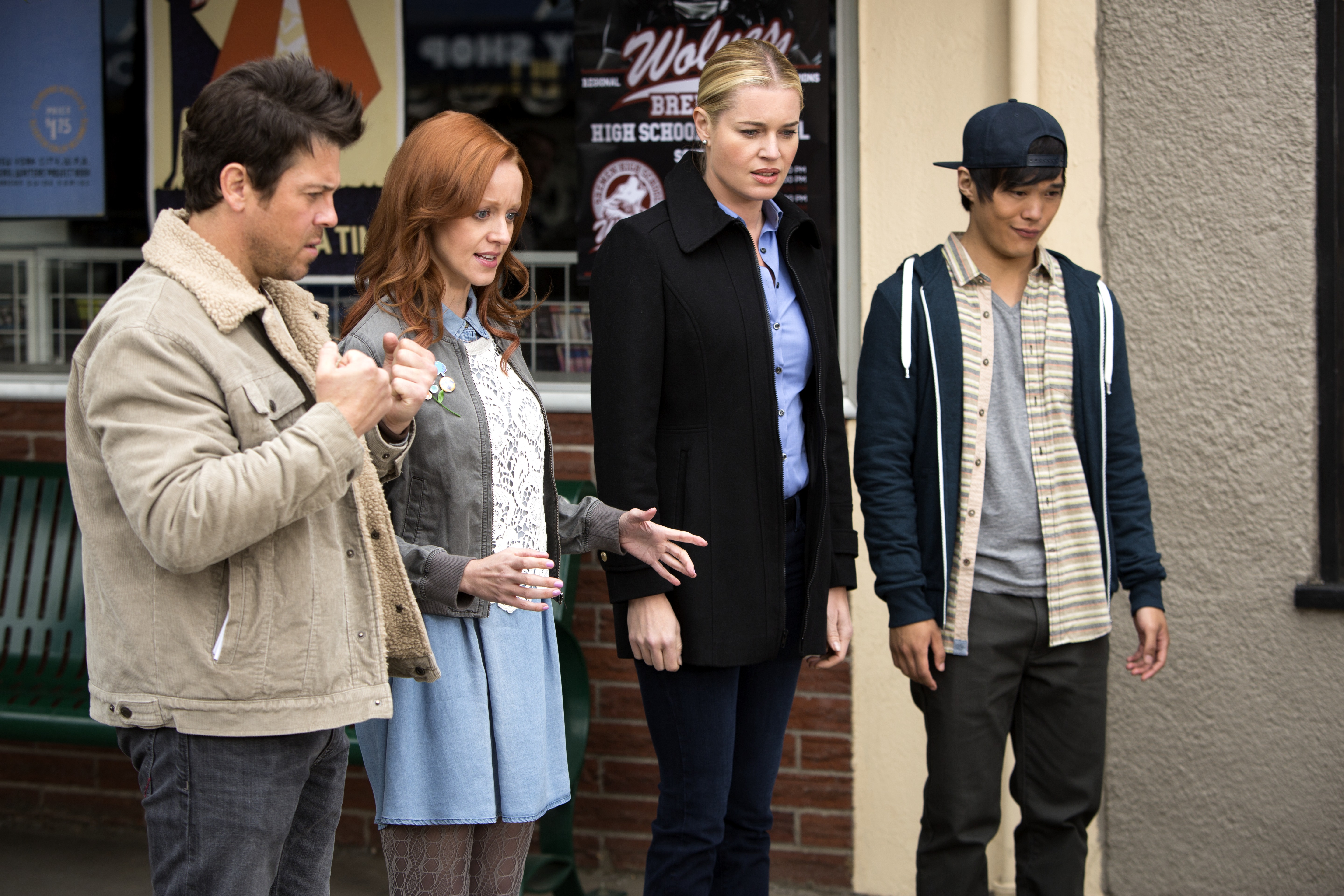 Still of Rebecca Romijn, Lindy Booth, Christian Kane and John Harlan Kim in The Librarians (2014)