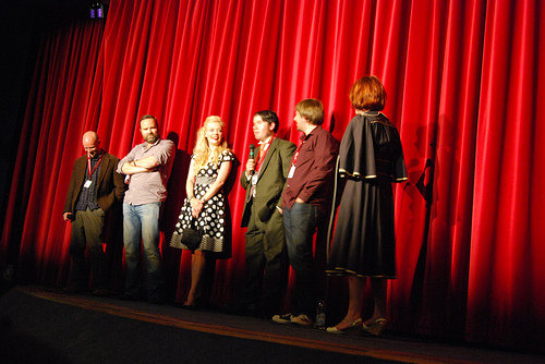 Vivien with Colin Edwards, Greg Hemphill, Innes Smith, Kahl Henderson and Hannah McGill at the Q&A of World Premiere of the 'World's First Audio Movie,' HP LOVECRAFT'S THE DUNWICH HORROR.