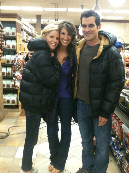 Julie Bowen, Amanda Musso, and Ty Burrell on set for 