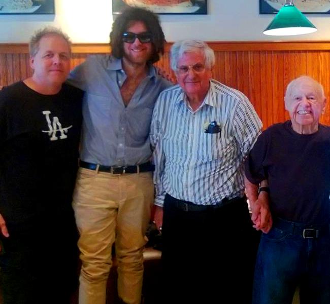 (right to left)Mickey Rooney, Michael Lerner, Lerner's son Jonathon and Rooney's son Mark Rooney. 2013
