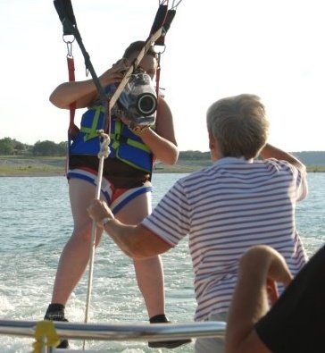 Producer Robin Blesch filming while para-sailing.