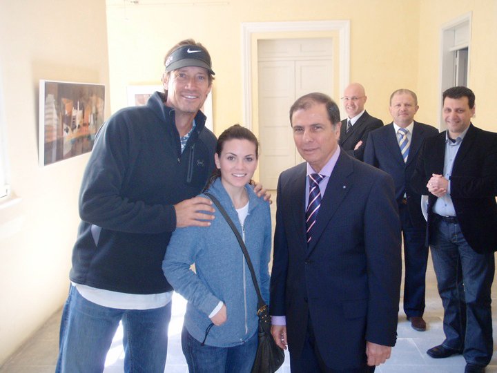 Candace Marie Celmer, Kevin Sorbo, and President George Abela (Malta) at a John Grima exhibit.