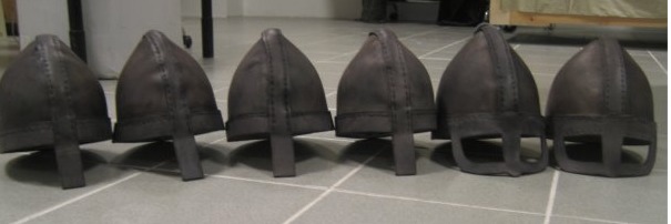 12 leather helmets made by me for Gerpla in National Theater of Iceland