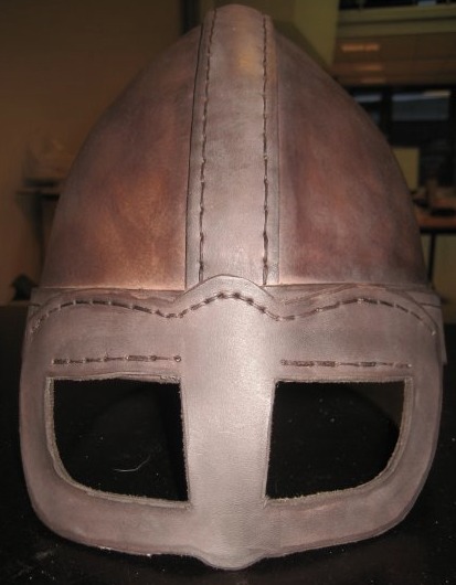 Leather helmet made by me, for Gerpla in National Theater of Iceland