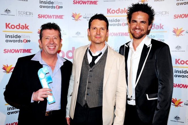 Shane Emmett, Inside Film award winners (centre) with Jason can Genderen (right) and John Roy (left)