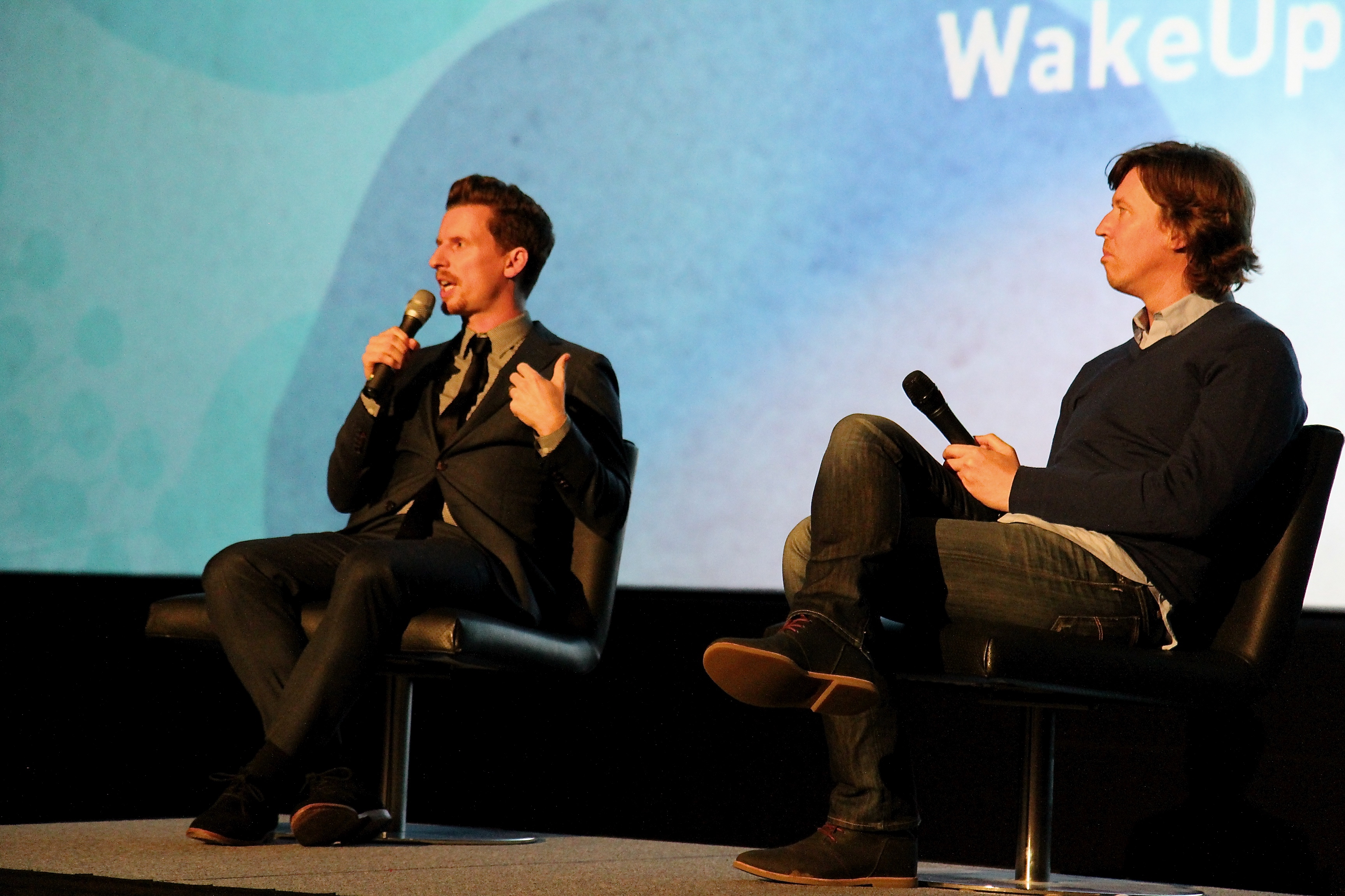 Drew Heriot with Jono Fisher (MC) during 'The Power of the Heart' Sydney Premiere Q and A.