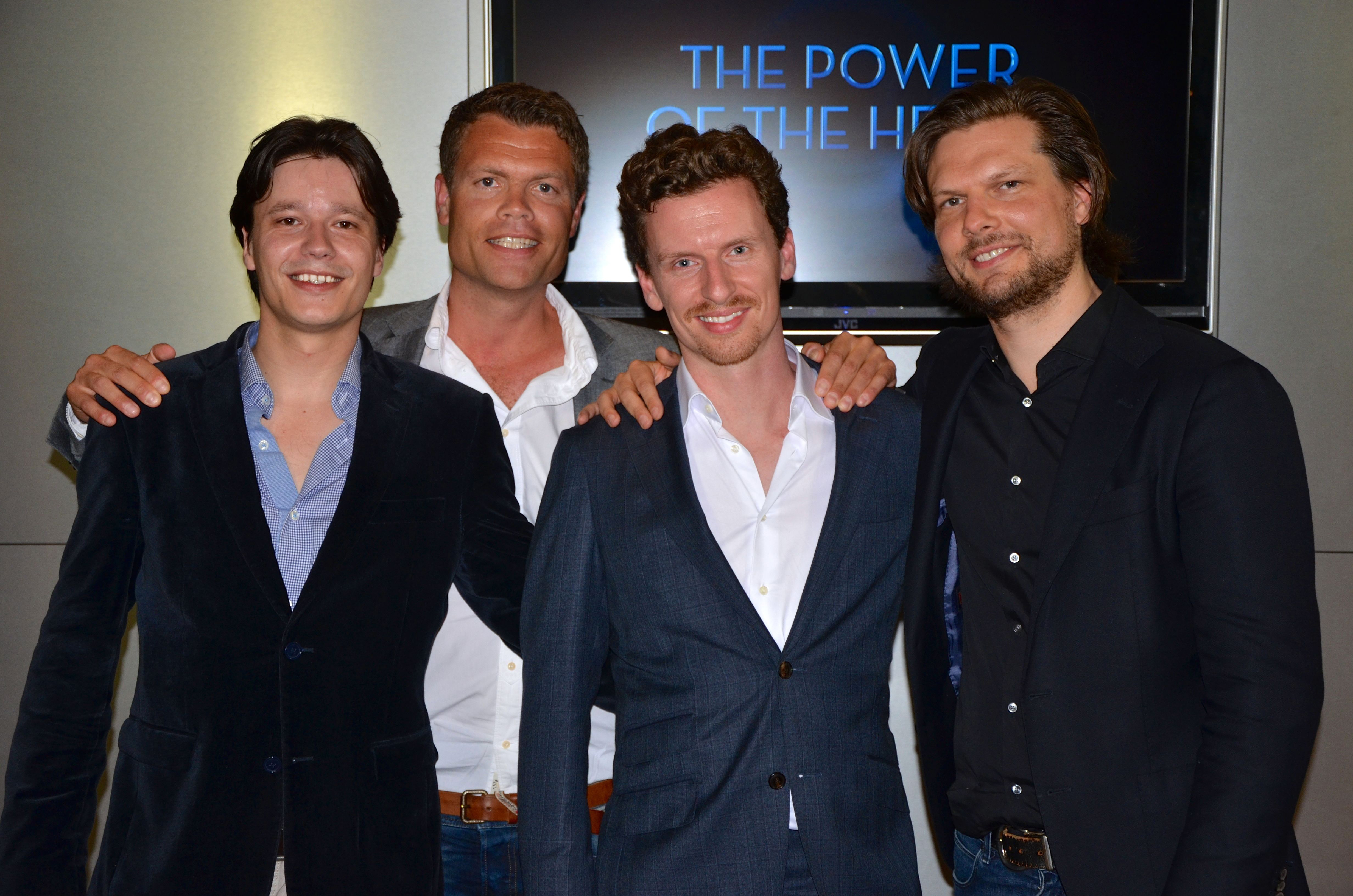 Mattijs van Moorsel (producer), Arnoud Fioole (producer), Drew Heriot (writer/director) and Baptist de Pape (producer/author) at the cast and crew' screening of 'The Power the Heart in Amsterdam.