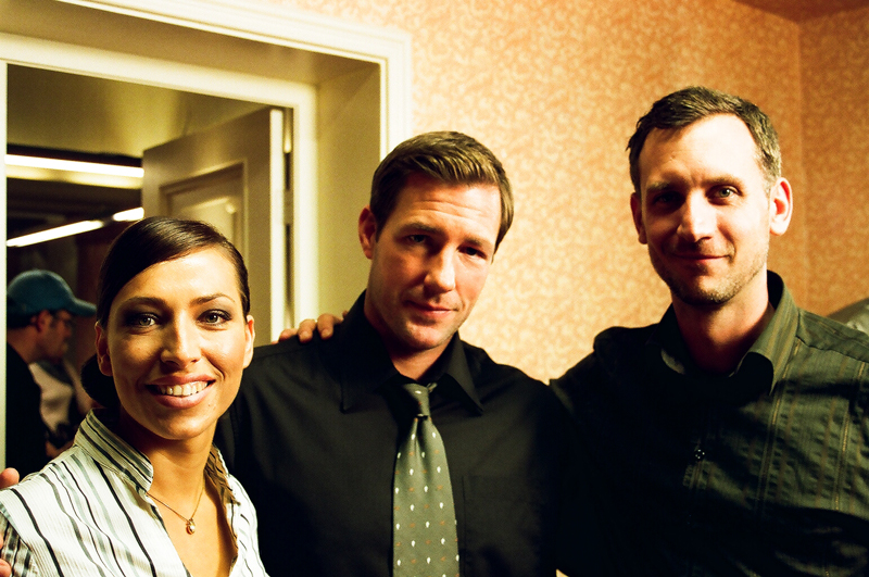 Sandra De Sousa, with Edward Burns and Greg Donaldson on the set of The Gift.