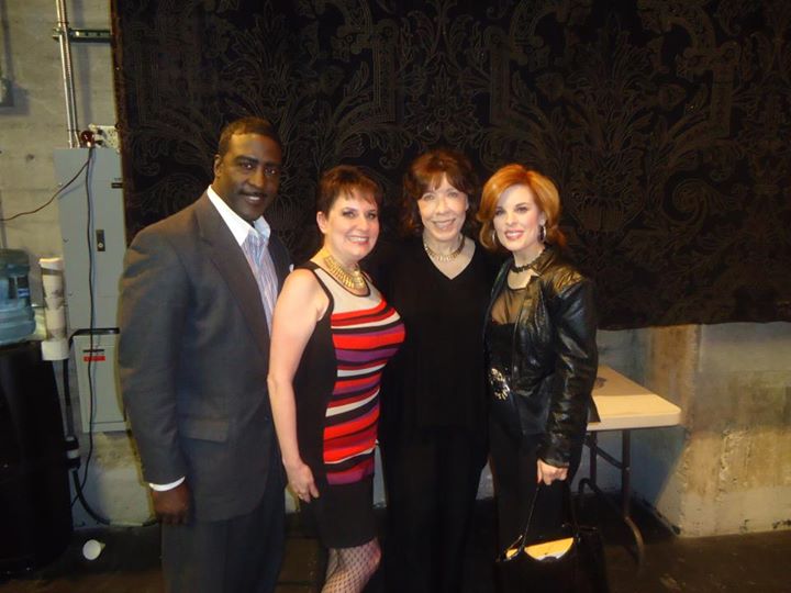 Actor Idrees Degas, Musical Director, Shelly, Tony and Emmy Award winning comedienne actress Lily Tomlin and producer Kat Kramer backstage after Lily's outstanding performance in San Bernadino, CA.