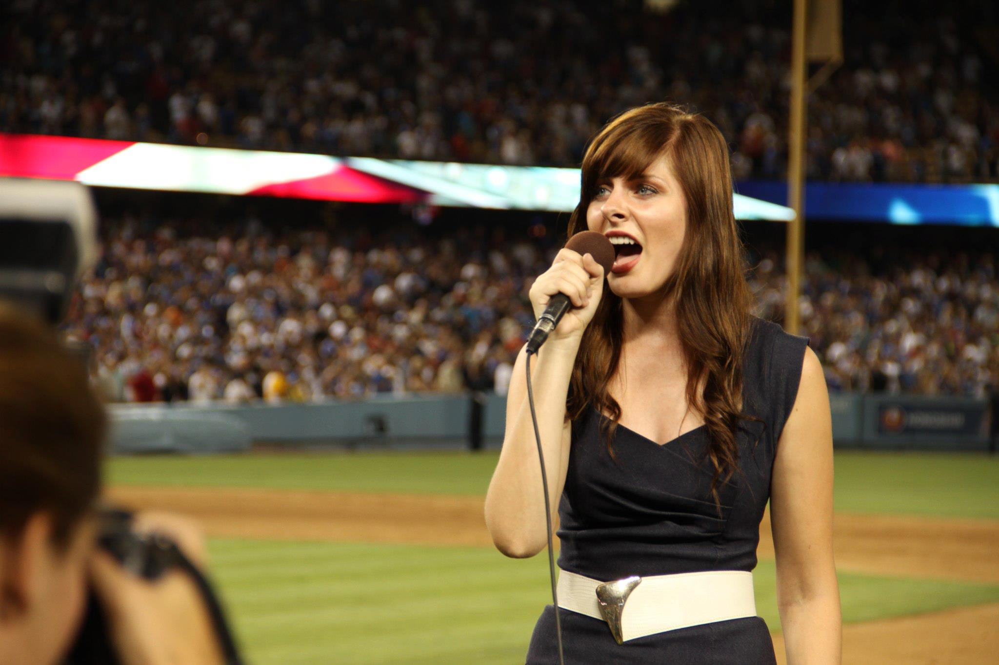 Renna Nightingale sings the National Anthem for the Los Angeles Dodgers.