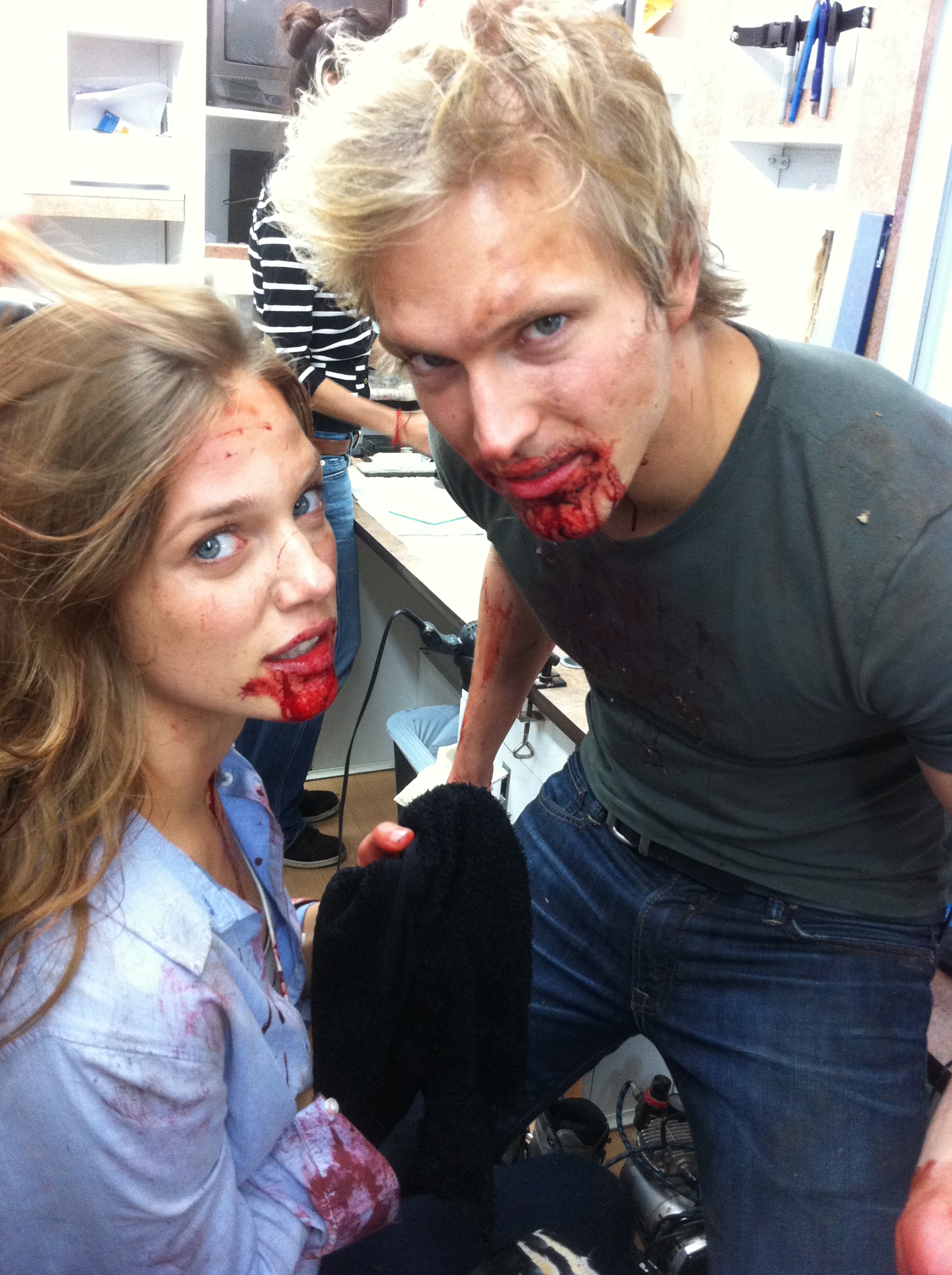 Tracy Spiridakos and Jon Cor behind the scenes of Being Human.