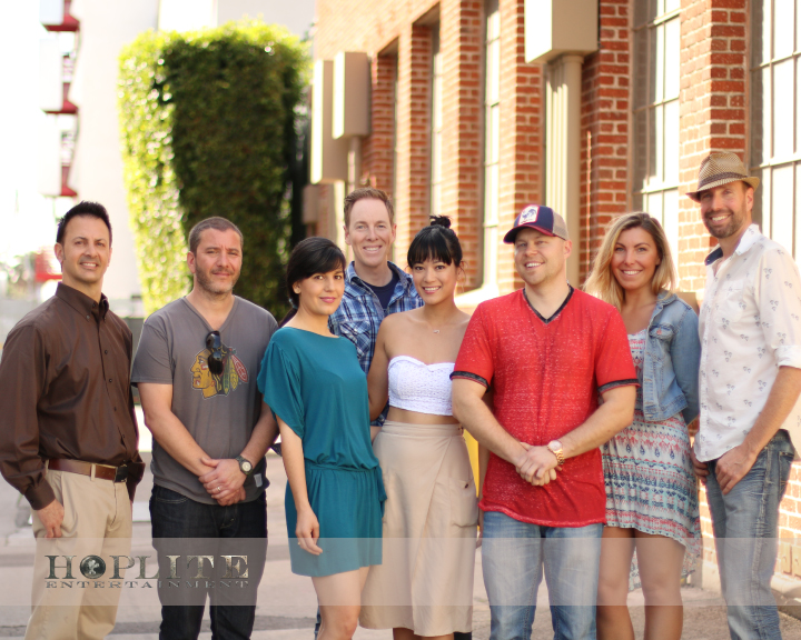 Hoplite Entertainment HQ @ The Lot Studios. (L-R) Jim Pacitti, Tony Lord, Ellie Shoja, Jonathan Perkins, Jenilee Reyes, Jon Smith, Jasmine Fontes, Alistair Mcalistair