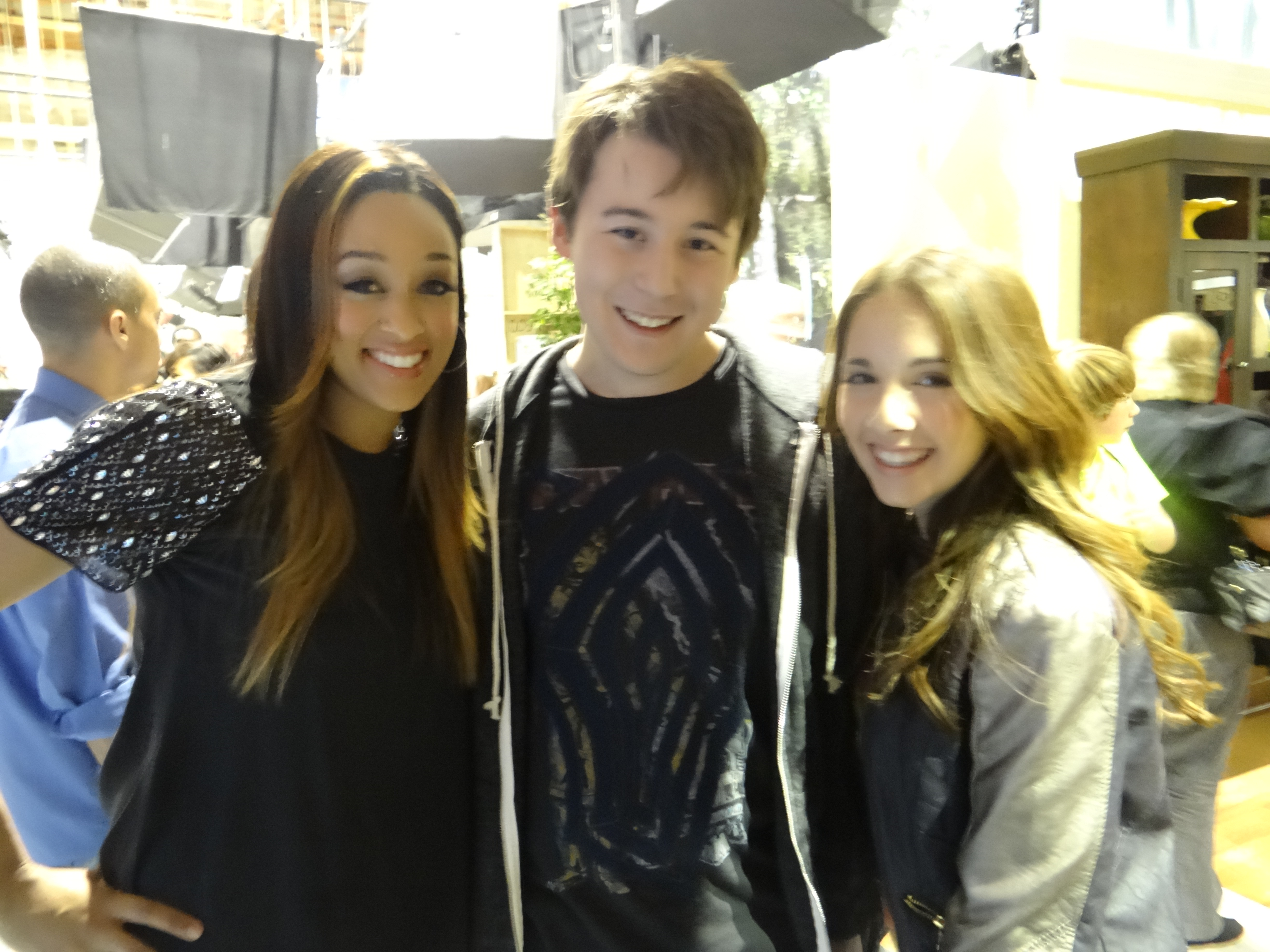 With Tia Mowry-Hardrict and Haley Pullos on the set of Instant Mom