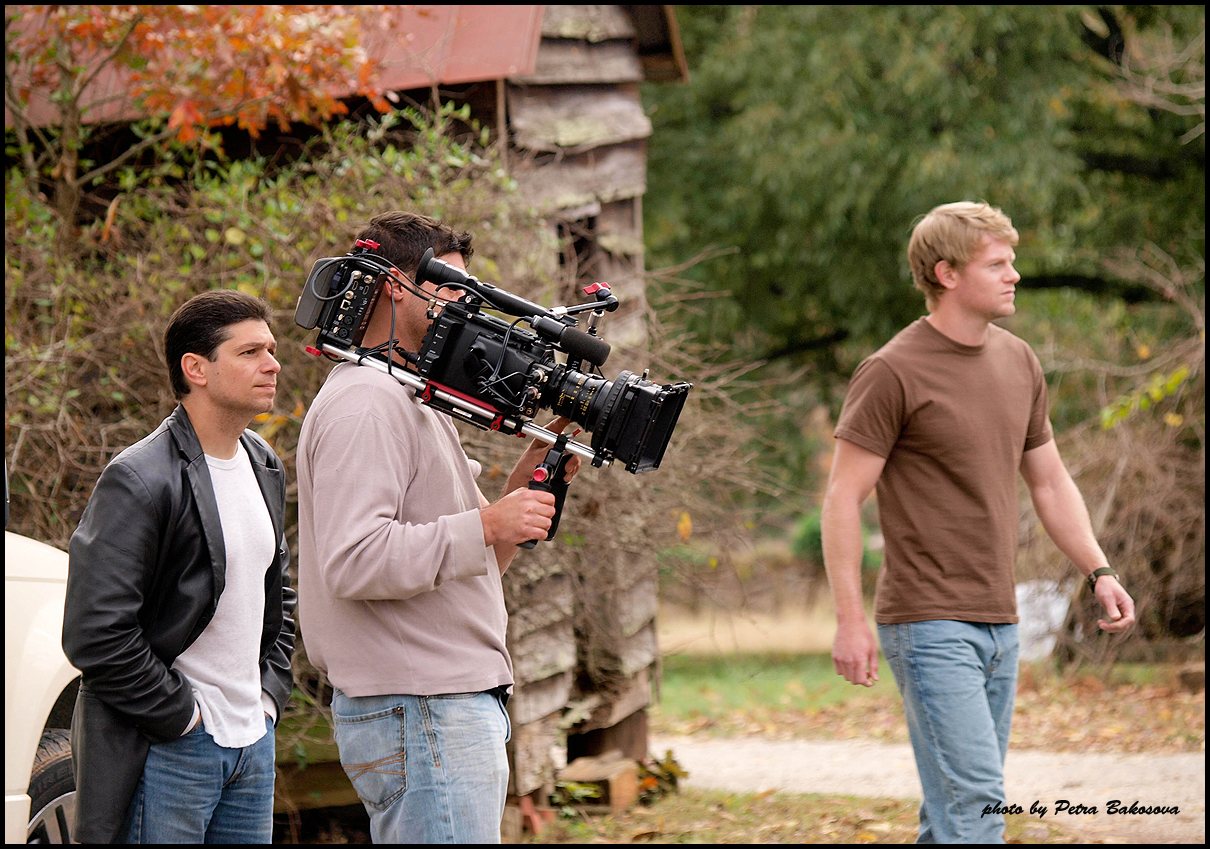 Still of Jack Thomas Smith, director of photography Joseph Craig White, and lead actor Jason Mac on the set of Infliction (2011)