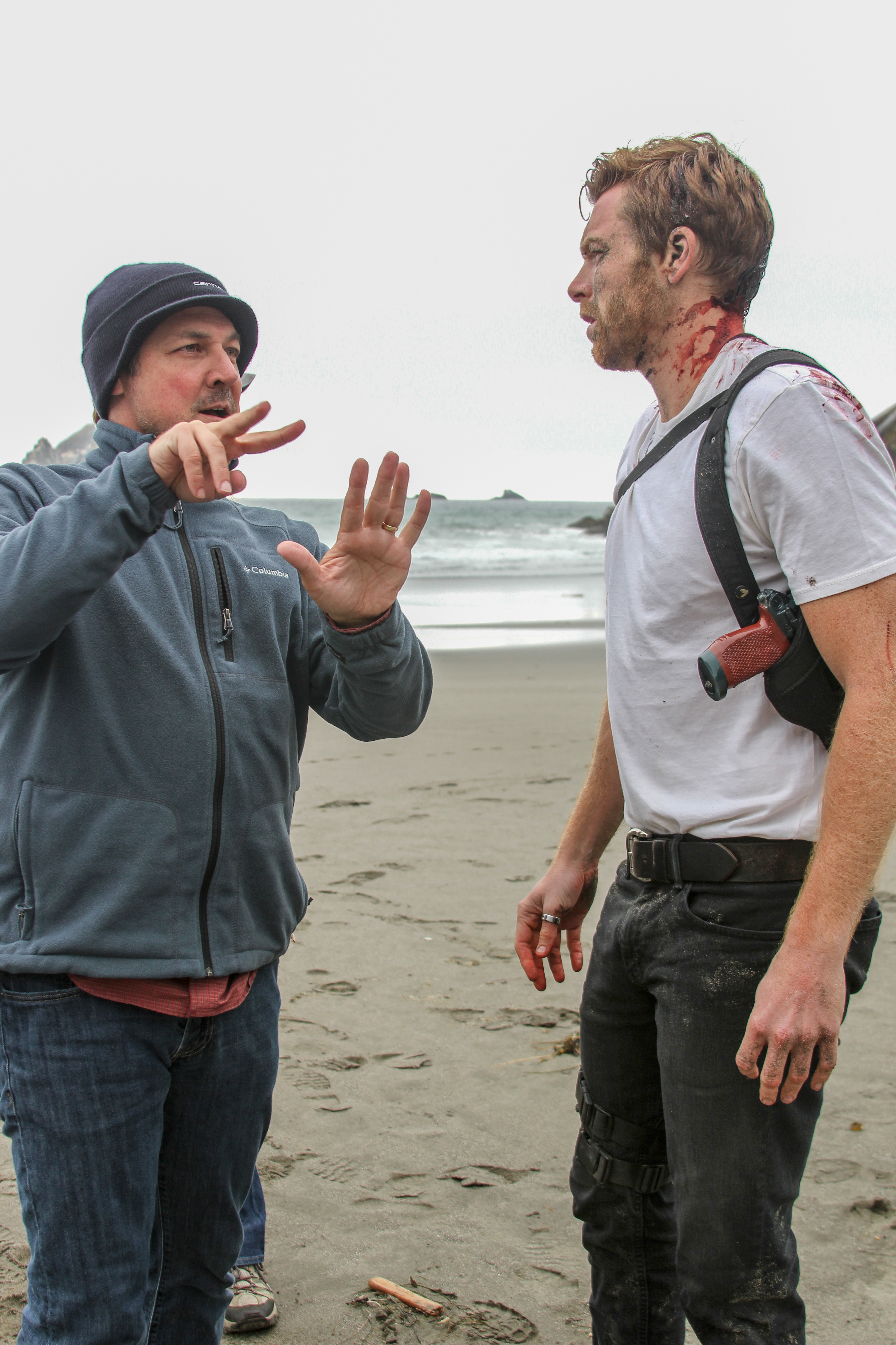 Director Gary Lundgren and Sam Daly behind the scenes 
