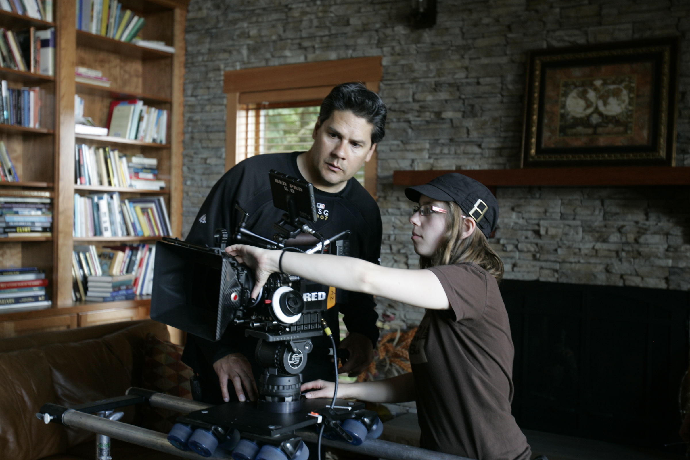 Director Scott A. Capestany with 1st AC on the set of 