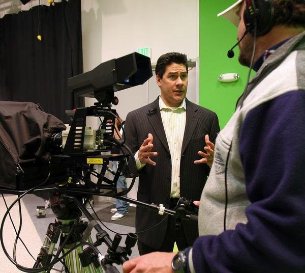 Producer Scott A. Capestany in Emerald City Sports TV production studio.