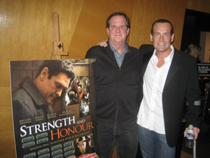 Mark Mahon and top critic, Pete Hammond, when STRENGTH AND HONOUR played at the Wtiters Guild of America.