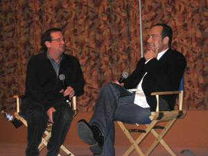 Mark Mahon and top critic, Pete Hammond during the Q&A after STRENGTH AND HONOUR played at the Wtiters Guild of America.