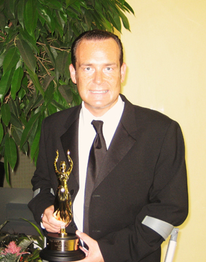 Mark after winning an Aurora award for STRENGTH AND HONOUR