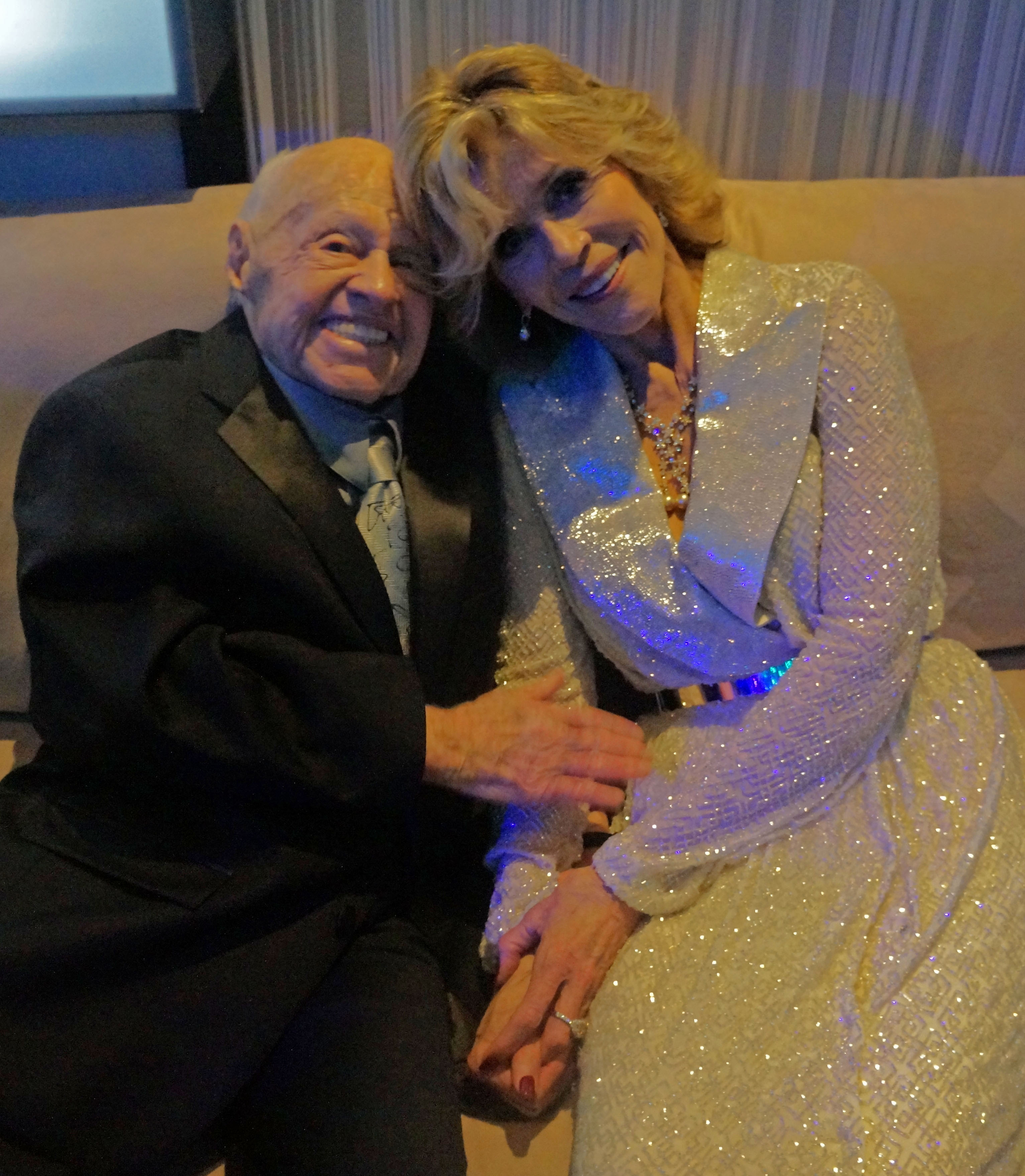 Mickey Rooney and Jane Fonda at the 2014 Vanity Fair Oscar party.