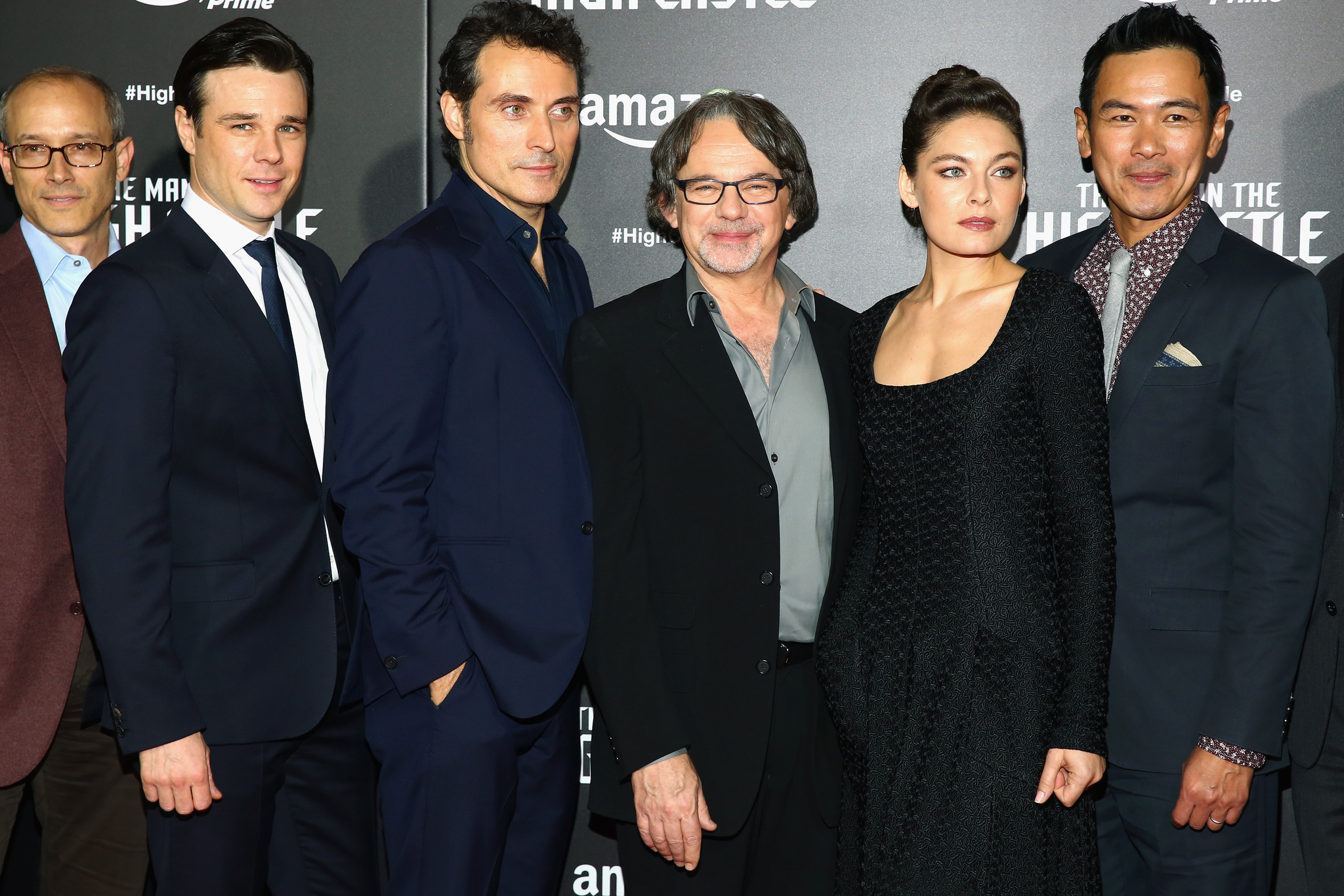 Rufus Sewell, David Zucker, Frank Spotnitz, Alexa Davalos and Rupert Evans at event of The Man in the High Castle (2015)