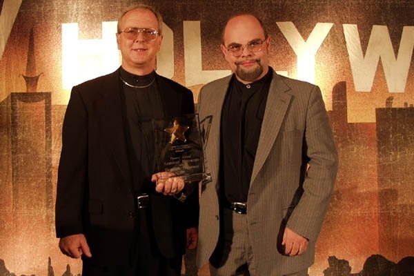 Frank Marks and Thomas R. Bond, II accepting COLA's Pioneer Award for Biograph Company making the first movie in Hollywood.