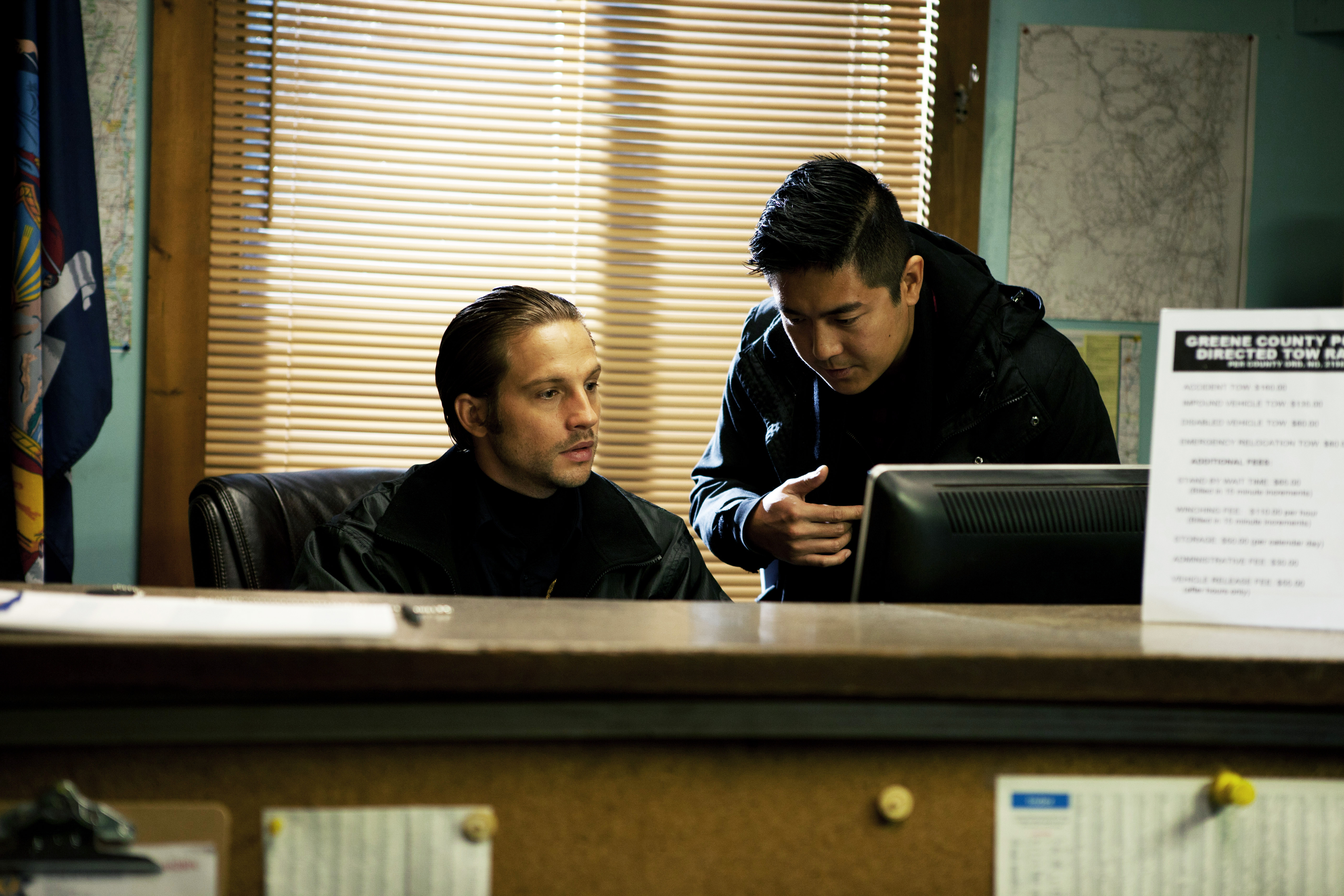 Tze Chun and Logan Marshall Green on the set of Cold Comes the Night