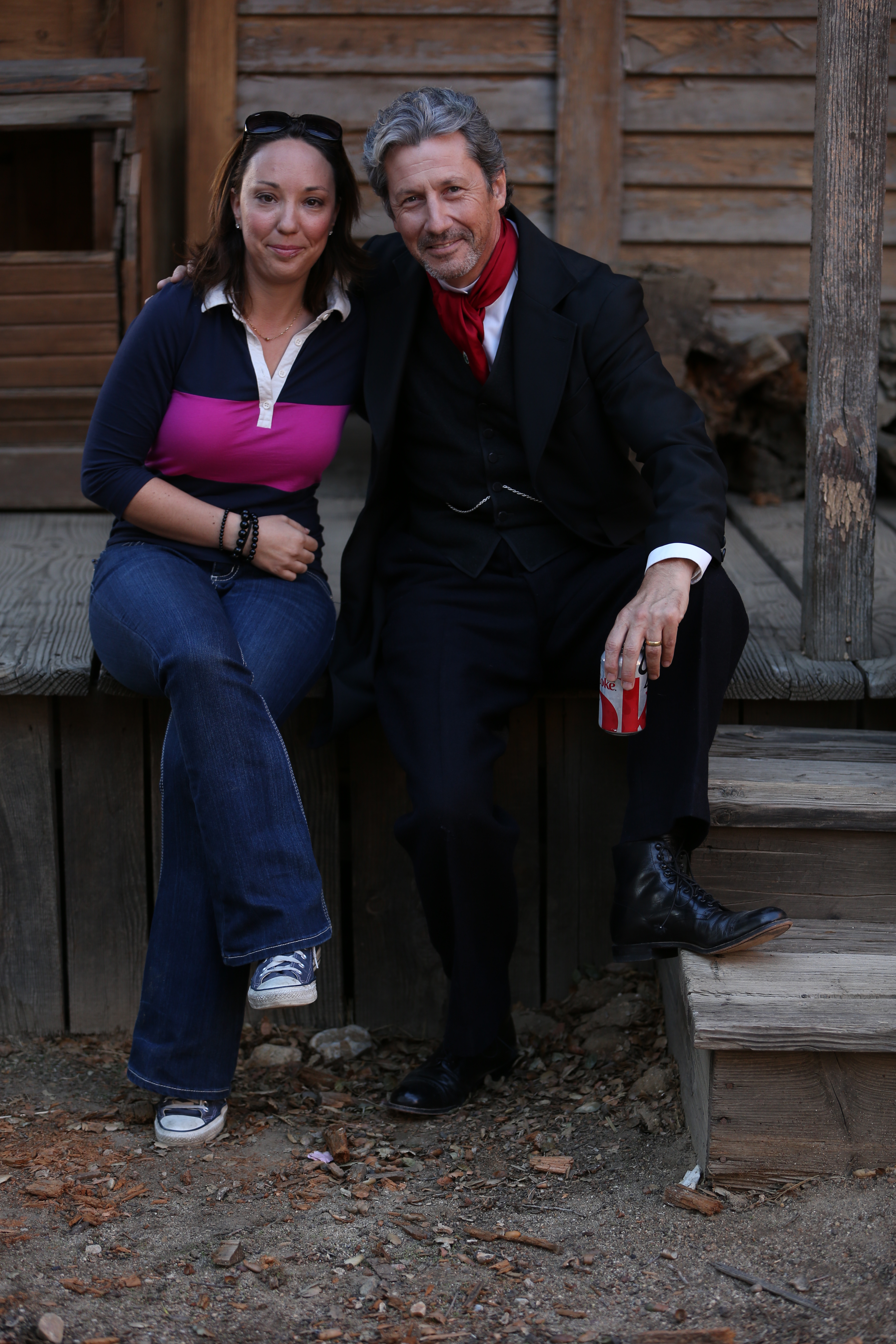 Amy Green with Charles Shaughnessy on the set of The Spirit Game