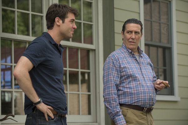 Still of Ciarán Hinds and James Wolk in Political Animals (2012)