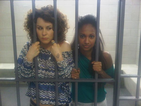 Jackie English and JaNae Armogan on the set of Rookie Blue