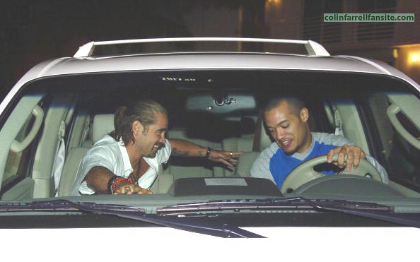 Japheth Gordon and Colin Farrell on set of Miami Vice 2005