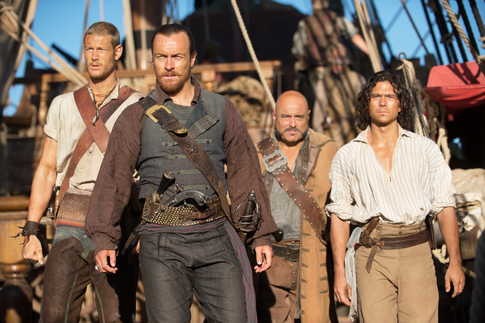 Still of Mark Ryan, Toby Stephens, Luke Arnold and Tom Hopper in Black Sails (2014)